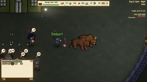 A visible perk: Timber! A scout rolls a log down a lane into the night's raiders.